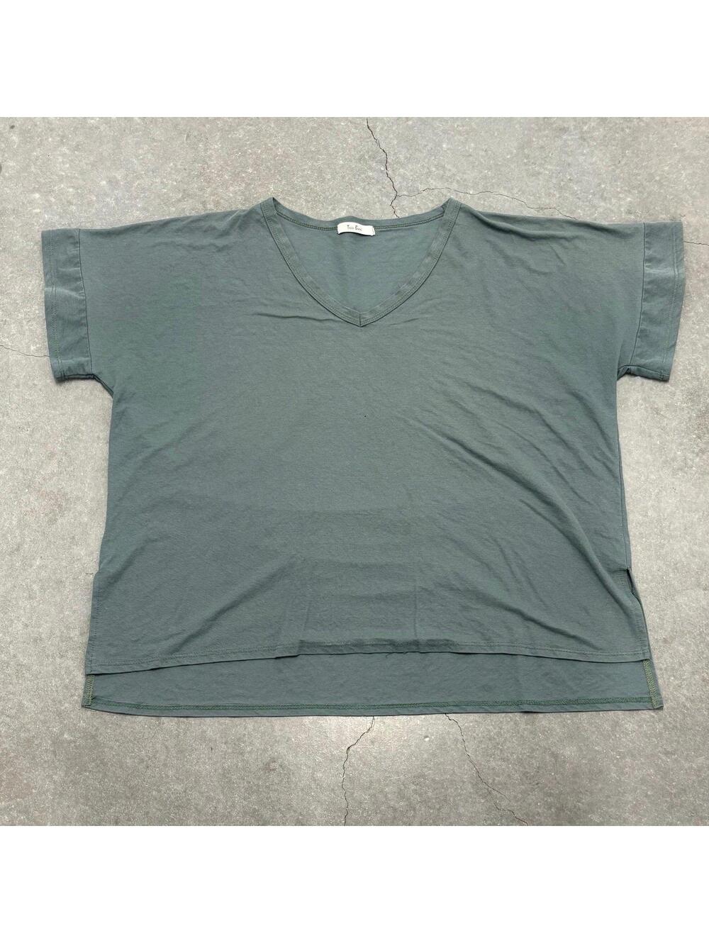 Tres Bien Plain Teal V Neck Top